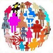 simbolos de personas diversas formando la bola del mundo